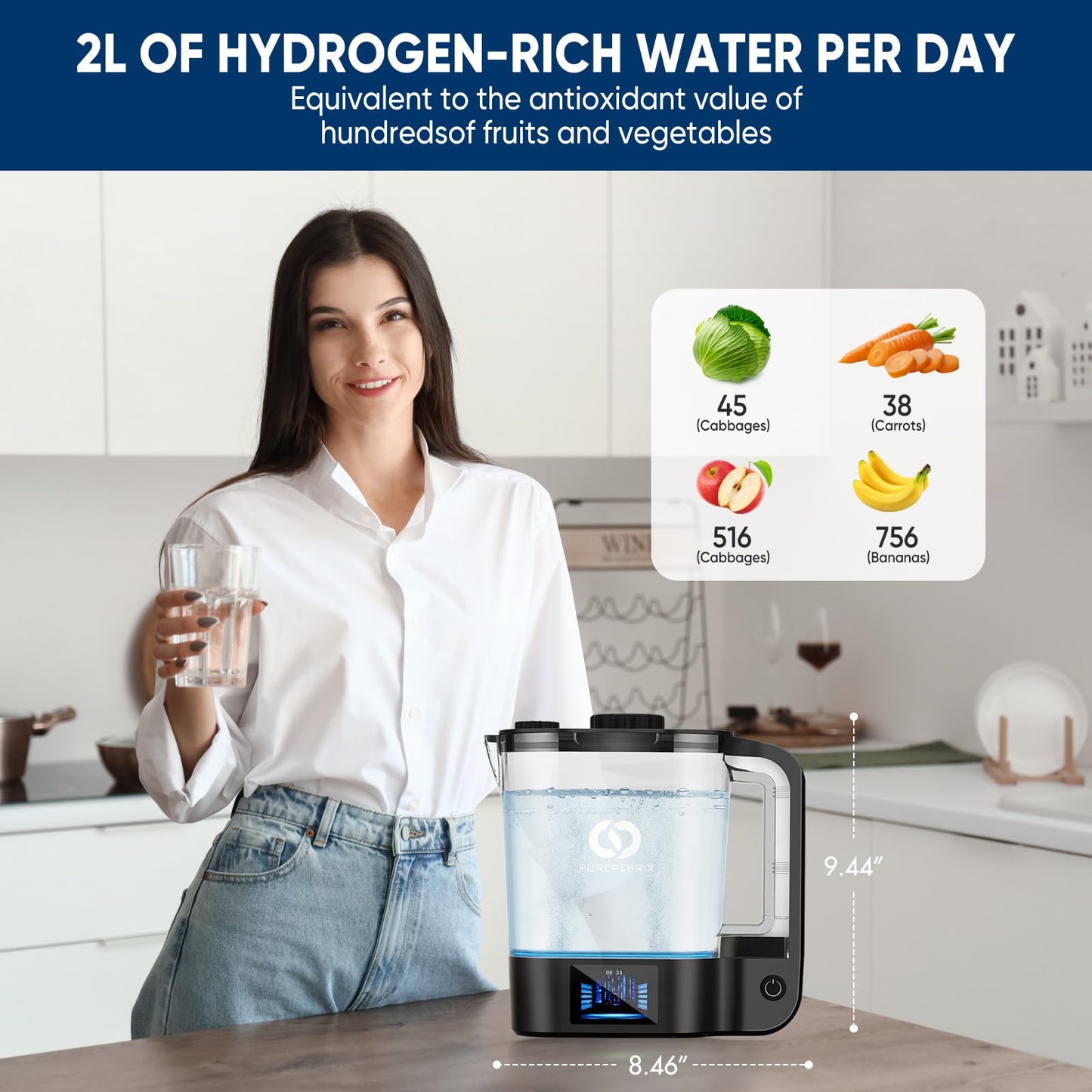 2024 Advanced Hydrogen Water Bottle Generator Classic Edition- 4400ppb Alkaline Pitcher